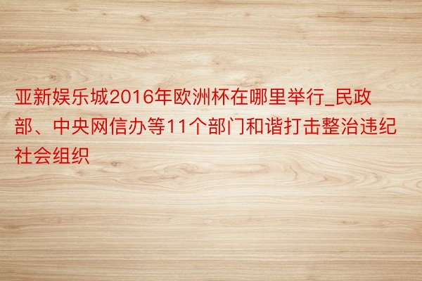 亚新娱乐城2016年欧洲杯在哪里举行_民政部、中央网信办等11个部门和谐打击整治违纪社会组织