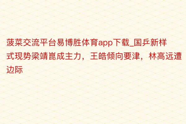 菠菜交流平台易博胜体育app下载_国乒新样式现势梁靖崑成主力，王皓倾向要津，林高远遭边际